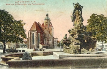 Landsberg a. W. Katedra Rynek fontanna kolor  1908