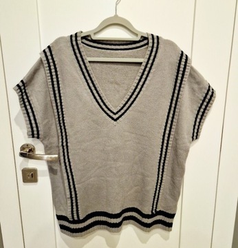 Wełniana kamizelka swetr sweterek L XL szary