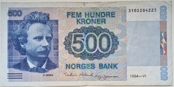 500 koron banknot Norwegia 1994 rzadki