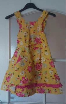 Żółta sukienka w kwiaty rozmiar 122 len, bawełna 