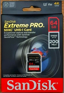 SanDisk Extreme Pro 64GB 200 MB/s 4K 10 gen