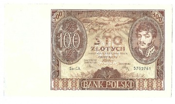 Banknot Polska  IIRP 100 złotych zł 1934 rok Seria CA Stan -I -UNC