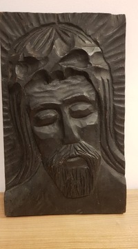 Jezus płaskorzeźba w drewnie Jan Szostak