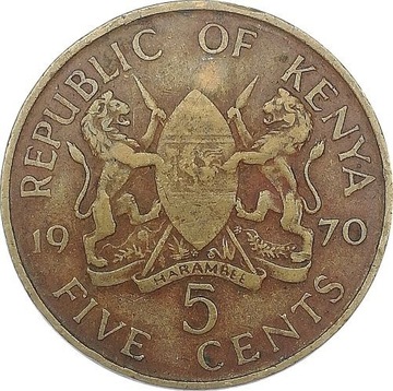 Kenia 5 cents 1970, KM#10