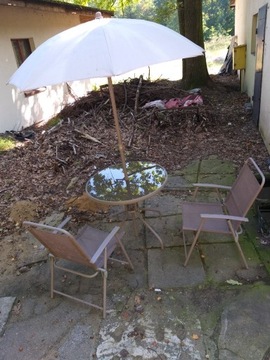 Zestaw ogrodowy tarasowy stolik parasol krzesła 