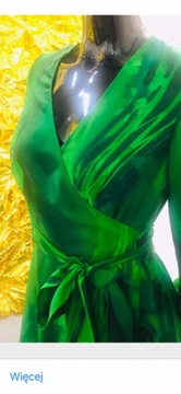 Piękna Zielona sukienka z krepy jedwabnej 