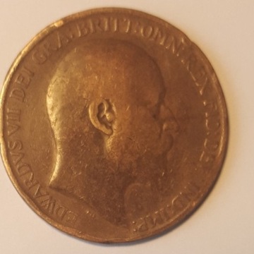 Moneta  Edvardus VII,  One Penny  z roku  1910.