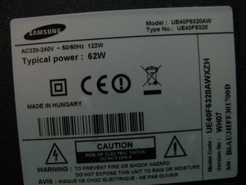 LED Samsung UE40F6320AW - listwy, części, panel .