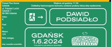 6 biletów, sektor K, na Dawid Podsiadło, Gdańsk, 1.06.