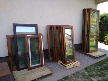 Okna drewniane 3-szybowe po demontażu - BEZ FUTRYN