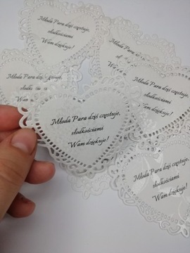 Bileciki karteczki etykiety na kołacz weselny ażur