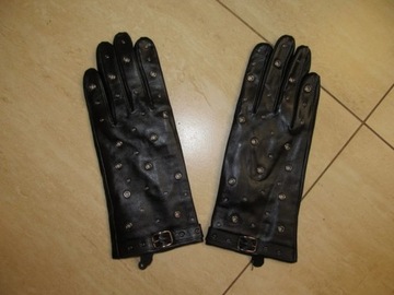Skórzane rękawiczki, ekoskóra, czarne z dziurkami