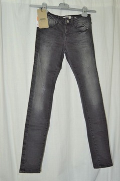 bershka jeans xs szare slim rurki skinny dopasowan