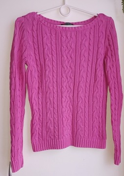Różowy sweter pleciony warkocze Ralph Lauren 