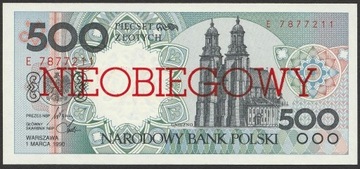 Polska 500 złotych 1990 - NIEOBIEGOWY - stan UNC