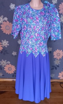 fioletowa sukienka vintage w kwiaty długa