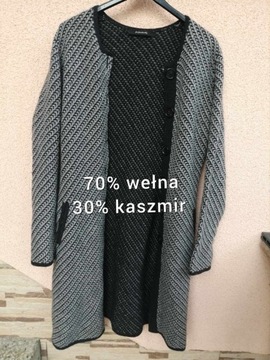 Sweter długi kardigan M 38 70% wełna 30% kaszmir