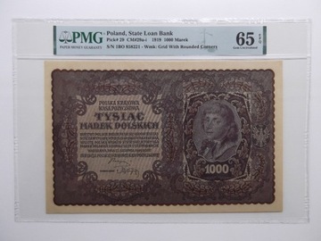 1000 marek 1919  I Serja BO  PMG65  EPQ  R1