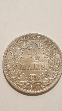 1/2 Mark 1914 A Deutsches Reich Niemcy srebro #66