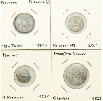 Niemcy 1-6 Krajcarów, 1/24 talara 1661-1828– 4 szt