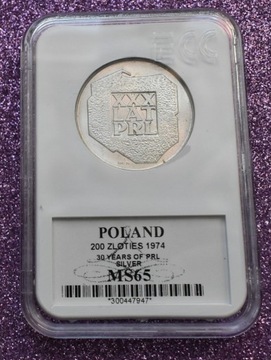 200 ZŁ XXX LAT PRL 1974 MS 65 SREBRO