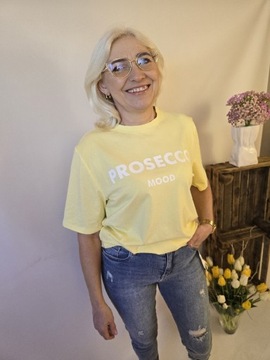 T-shirt z napisem Prosecco żółty LALU 