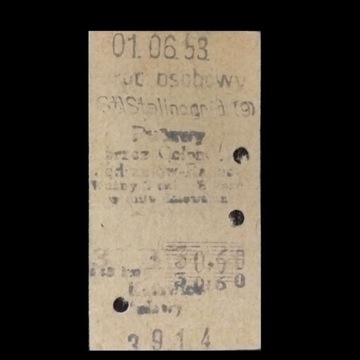 Bilet kolejowy ze Stalinogrodu do Puław z 1953 r.