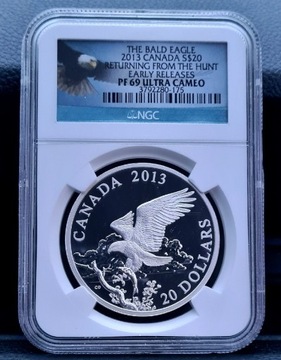 Srebrna moneta 20$ Bielik Amerykański 2013 NGC 1oz