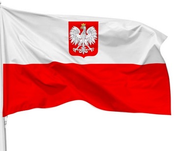 Flaga Polski z Godłem 85x50 cm na drzewiec