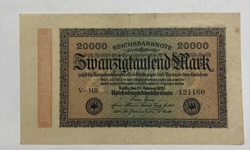 20000 Marek Reischbanknote 1923 rok