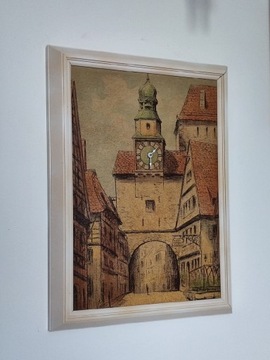 Zegar wieżowy , obraz w ramie vintage