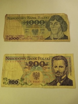 2 Banknoty PRL 1000 zł ( HF) i 200 zł (CR) 