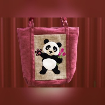 Torba na ramiono z rysunkiem pandy z kwiatami