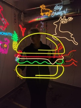 Burger Neon Napis LED Ozdoba na Ścianę