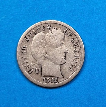 USA 10 centów, Barber One dime 1912, srebro 0,900 