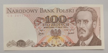 Banknot PRL  100 zł. 1976 r. seria CB rzadka - UNC 