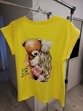 T-shirt bluzka żółta La...Mu miś dziewczynka 