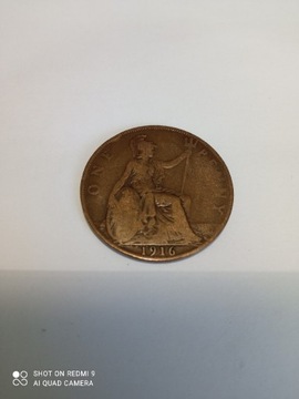 One Penny moneta Brytania 1916 r