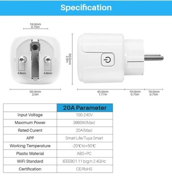 Gniazdo Wi-Fi 2.4Ghz 20A 4 600W TYUA 