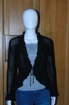 Czarny ażurowy sweter z falbankami/bolerko - 36