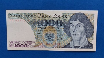 Banknot 1000 zł z 1982r. Seria KC.