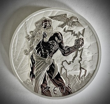 Zeus 5oz. Srebrna moneta Perth Mint. Certyfikat