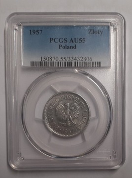 1 ZŁOTY 1957 PCGS AU55 NAJRZADSZY ROCZNIK