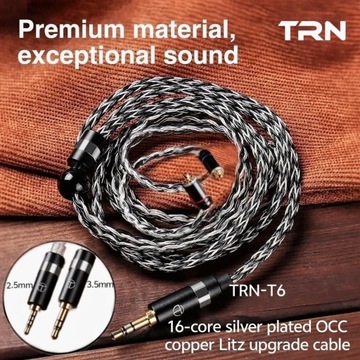 TRN T6 16 Rdzeni kabel do słuchawek IEM MMCX/3.5,2.5mm