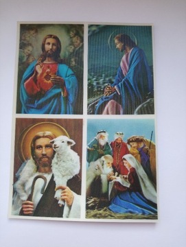Pocztówka 3D stara - Jezus na czterech obrazach