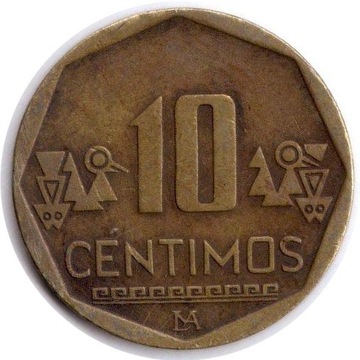 PERU, 10 centavos 2012, KM# 305.4, VF