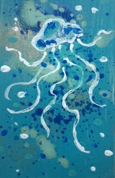 obraz akryl na tekturce 7x12cm morski meduza