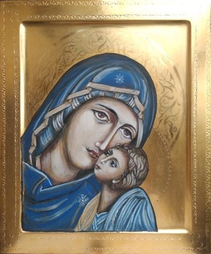 Madonna Miłująca, ikona pisana, złoto, 30 x 25 cm