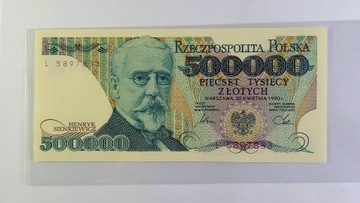 Polska 500000 złotych 1990 UNC Sienkiewicz seria L