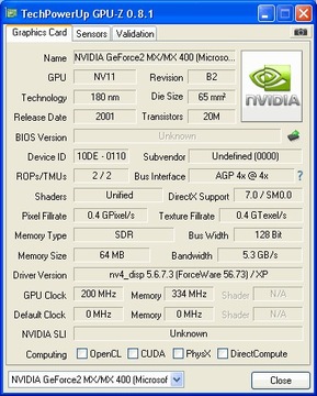 Karta graficzna GeForce2 MX 400 AGP 64 MB sprawna